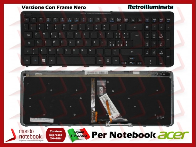 Tastiera Notebook ACER Aspire V5-531 V5-571 (FRAME NERO) Con tasto on/off (RETROILL)