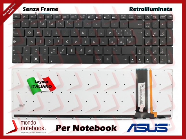 Tastiera Notebook ASUS N56 N56DP N56DY N550 (SENZA FRAME) (Retroilluminata) Nera