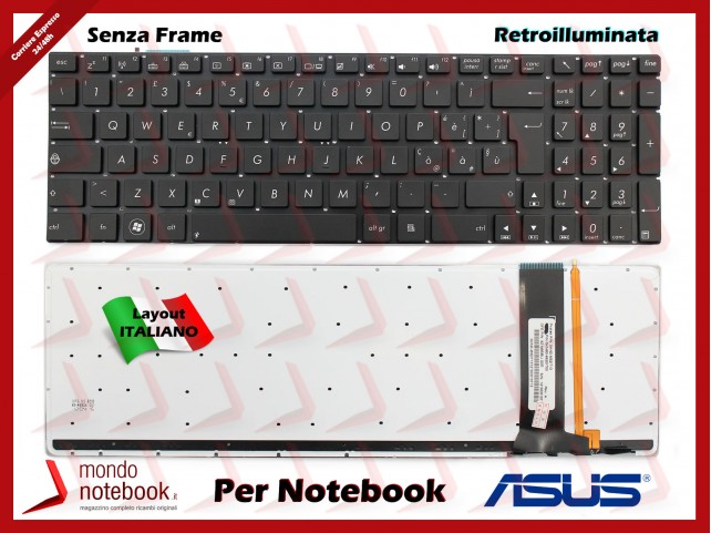Tastiera Notebook ASUS N56 N56DP N56DY N550 N56VM (SENZA FRAME) (Retroilluminata) Nera