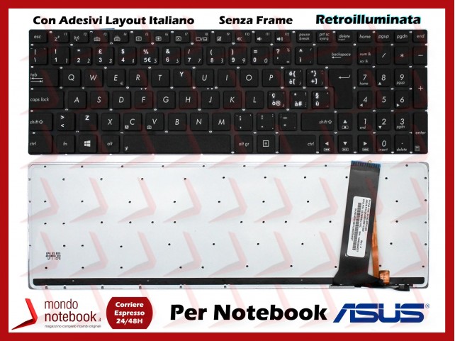 Tastiera Notebook ASUS N56 N56DP N56DY N550 (SENZA FRAME) (Retroilluminata) Nera Con Adesivi Layout Italiano