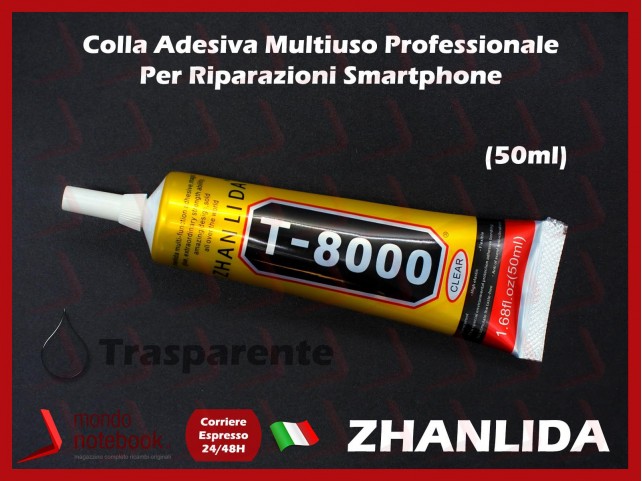 COLLA ADESIVA MULTIUSO T-8000 50MLPER RIPARAZIONE CELLULARI DISPLAY SMARTPHONE