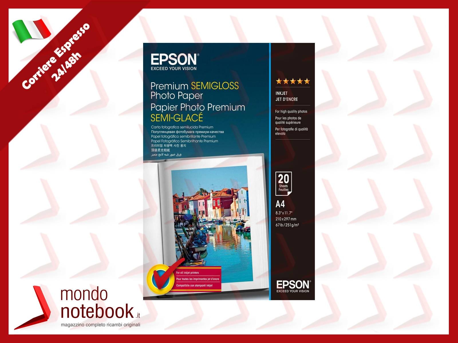 Epson A4 Prem Semiglos Photo Paper Premium Semi-Gloss Photo Paper A4 20  Sheets, White, Semi-gloss, 251 g/mý, 20 sheets,