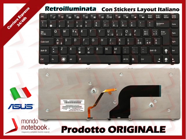 Tastiera Notebook ASUS U80 U80A UL80V VX5 (RETROILLUMINATA)(NERA) con ADESIVI LAYOUT ITA