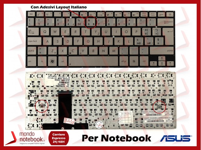 Tastiera Notebook ASUS UX31 UX31A UX31E (Silver) Con ADESIVI LAYOUT ITALIANO