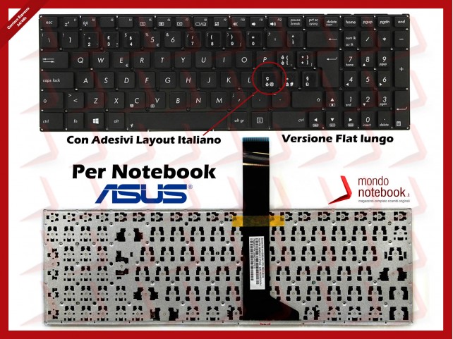 Tastiera Notebook ASUS X550 F550 F552 R510 Serie (SENZA FRAME) con ADESIVI LAYOUT ITA