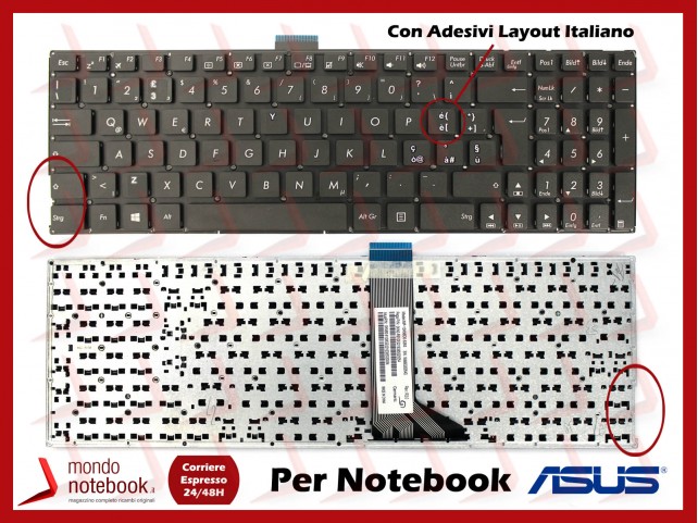 Tastiera Notebook ASUS X555 K555 X556 X553M K553 (SENZA FRAME) Con ADESIVI LAYOUT ITALIANO