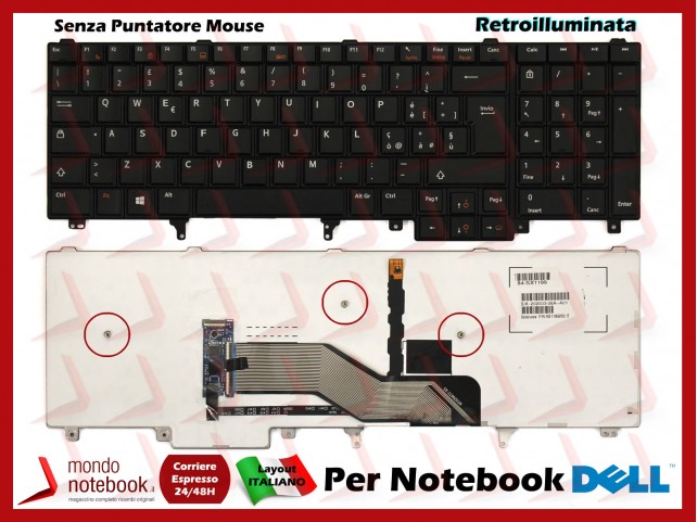 Tastiera Notebook DELL Latitude E6520 E6530 E6540 Precision M4600 M4800 Senza Trackpoint (Retroilluminata)