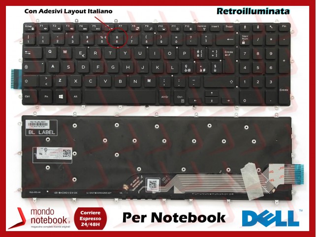Tastiera Notebook DELL Vostro 15-5000 5568 RETROILLUMINATA con ADESIVI LAYOUT ITA