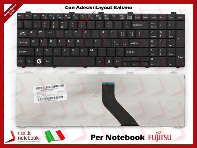 Tastiera Notebook Fujitsu Lifebook AH521 AH530 A530 NH751 con ADESIVI in ITALIANO