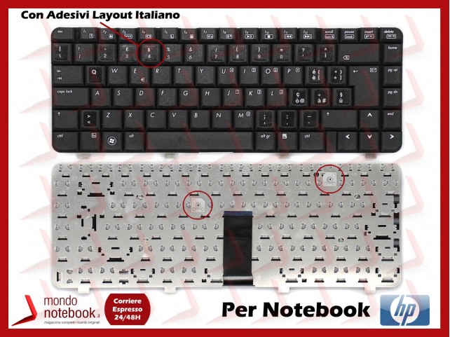 Tastiera Notebook HP 500 510 520 511 515 516 530 610 615 (flat Corto) con adesivi LAYOUT ITALIANO