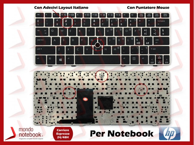 Tastiera Notebook HP EliteBook 2570p 2560p con Trackpoint con ADESIVI LAYOUT ITA