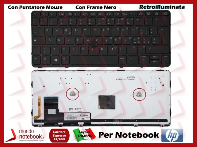 Tastiera Notebook HP EliteBook 720 G1, 820 G1 (Retroilluminata) Nera Frame Nero