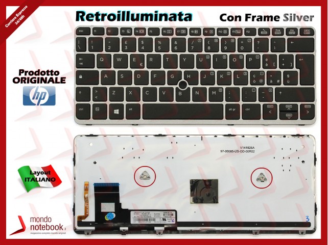 Tastiera Notebook HP EliteBook 720 G1, 820 G1 (Retroilluminata) Nera Frame Silver