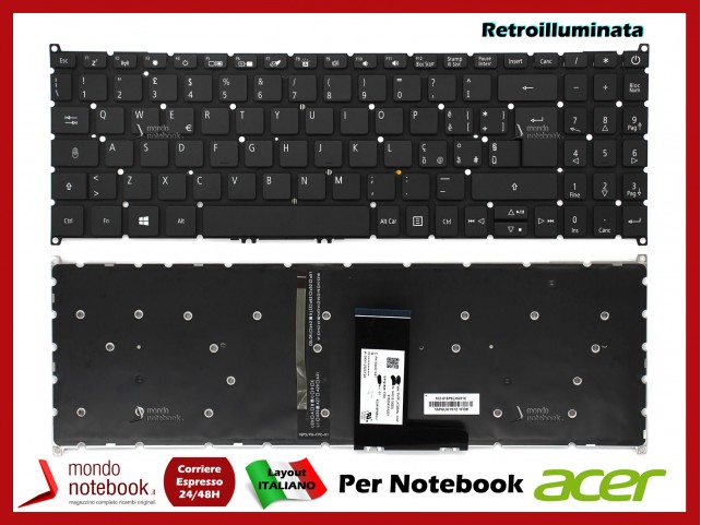 Tastiera Notebook ACER Extensa 15 EX215-51 EX215-51G EX215-52G (ITALIANA) Retroilluminata