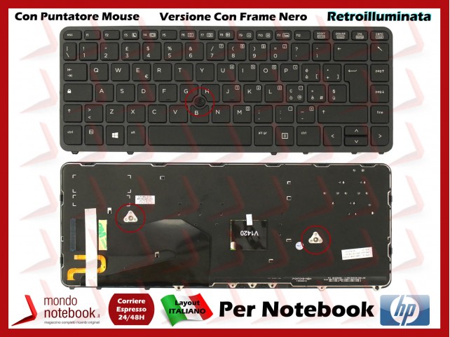 Tastiera Notebook HP Elitebook 840 850 G1 G2 (Retroilluminata) (Con Trackpoint) Frame Nero