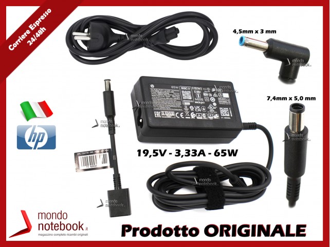 Alimentatore Originale HP 65W 19,5V 3,33A (4,5mm x 3mm) o (7,4mm x 5,0mm)