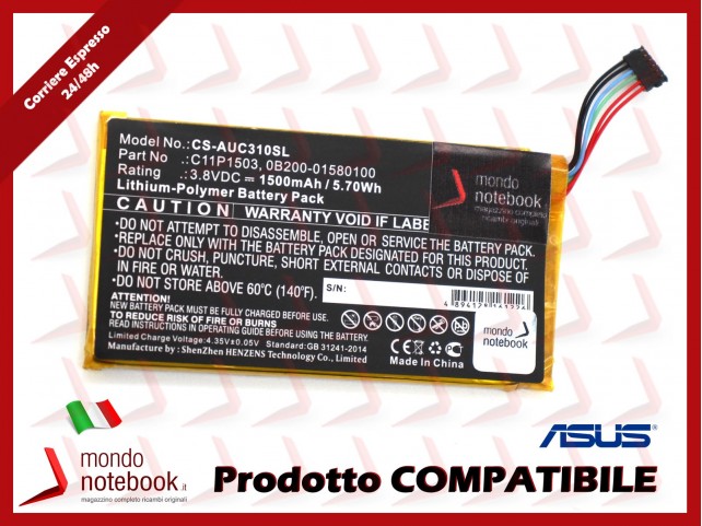 Batteria Compatibile Alta Qualità ASUS ZenPad 10 Z300CL ZD300C 5Wh 3.8V 1500mAh