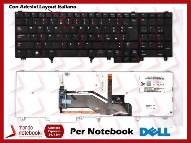 Tastiera Notebook DELL Latitude E6520 E6530 E6540 Precision M4600 M6600 Con Trackpoint Retroilluminata  Con ADESIVI LAYOUT ITA
