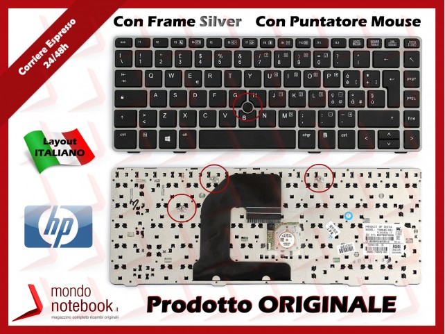 Tastiera Notebook HP EliteBook 8460p 8460w 8470p 8470w 6465b (FRAME SILVER) Con Trackpoint