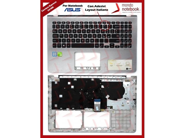 Tastiera con Top Case ASUS X530 S530 - Gray con Tasti Neri - Con ADESIVI LAYOUT ITA - RIGENERATO