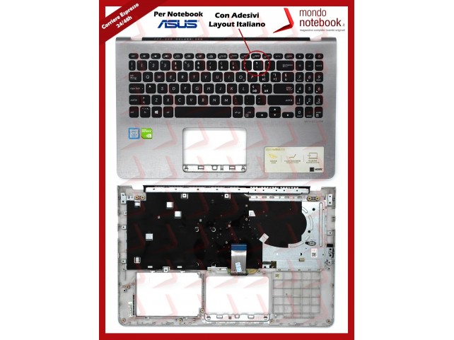 Tastiera con Top Case ASUS X530 S530 Gray con Tasti Neri - Con ADESIVI LAYOUT ITALIANO