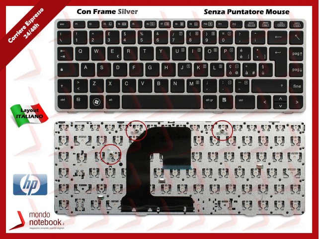 Tastiera Notebook HP EliteBook 8460p 8460w 8470p 8470w ProBook 6460b 6465b (FRAME SILVER) Senza Trackpoint