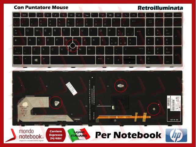 Tastiera Notebook HP EliteBook 850 G5 (Frame Silver) Con Puntatore RETROILLUMINATA