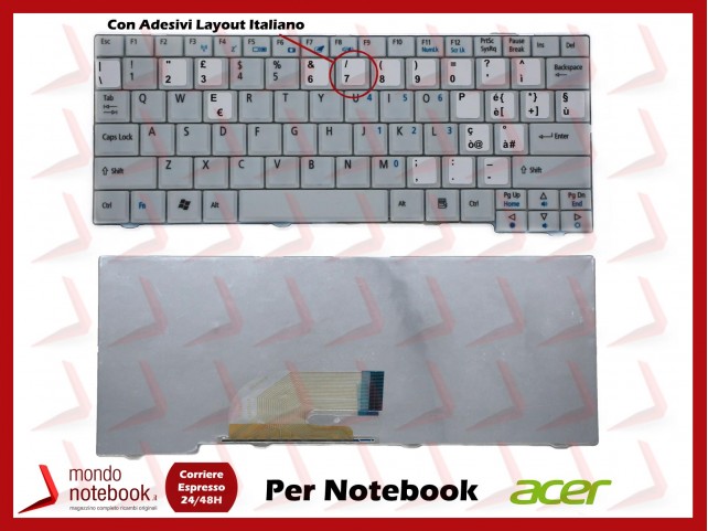 Tastiera Netbook ACER Aspire One ZG5 A110 A150 D150 D250 531H P531 (BIANCA) CON ADESIVI LAYOUT ITA