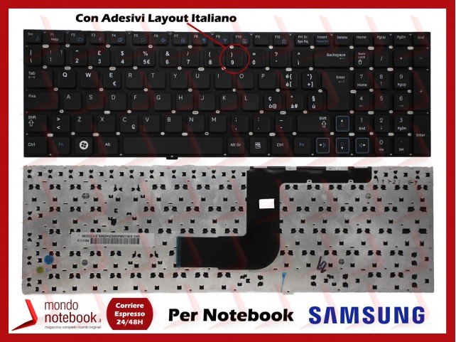 Tastiera SAMSUNG RV511 RV520 (NERA) (SENZA FRAME) con adesivi Layout Italiano