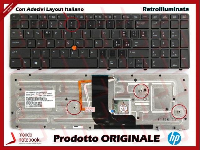 Tastiera Notebook HP Elitebook 8560W 8570W con Trackpoint (RETROILL) con Adesivi Layout ITA
