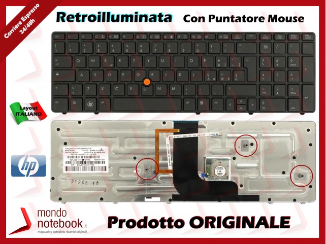 Tastiera Notebook HP Elitebook 8560W 8570W con Trackpoint Retroilluminata (Nera)