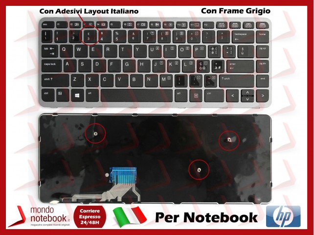 Tastiera Notebook HP EliteBook Folio 1040 G1 G2  (Frame Grigio) con Adesivi Layout Italiano