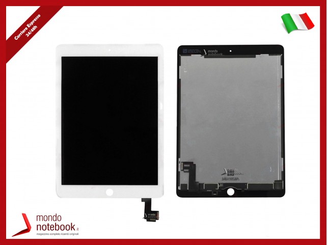 TOUCH SCREEN DISPLAY LCD PER APPLE iPad 6 Air 2 A1566 A1567 SCHERMO VETRO BIANCO