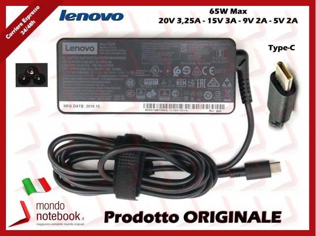 Alimentatore LENOVO 65W 5V/2A 9V/2A 15V/3A 20V/3,25A (Type-C)