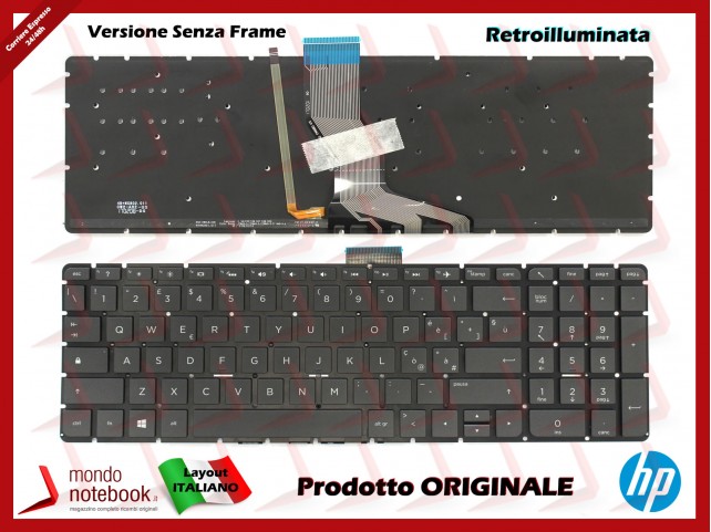 Tastiera Notebook HP Pavilion 15-AB 15-AE 15-AS (RETROILLUMINATA) (NERA) (SENZA FRAME)