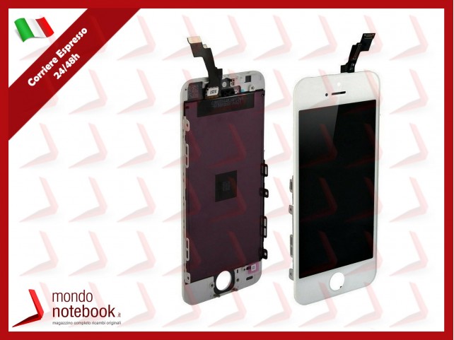 DISPLAY LCD RETINA PER APPLE IPHONE 5S TOUCH SCREEN SCHERMO VETRO BIANCO + FRAME