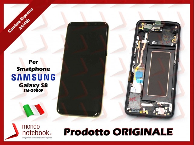 DISPLAY LCD + FRAME ORIGINALE SAMSUNG GALAXY S8 SM-G950 G950 F TOUCH SCREEN NERO