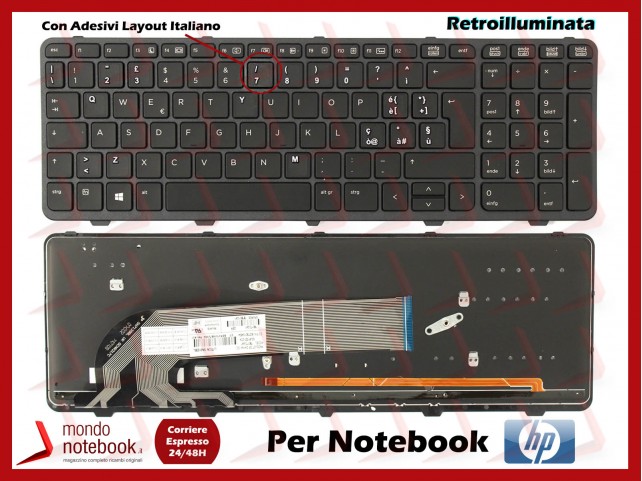 Tastiera Notebook HP Probook 450 G0 G1 G2, 455 G0 G1 G2, 470 G0 G1 G2 (RETROILL) con ADESIVI ITA