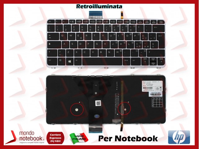Tastiera Italiana Retroilluminata Waterproof HP EliteBook Folio 1030 G1 (Frame SILVER)