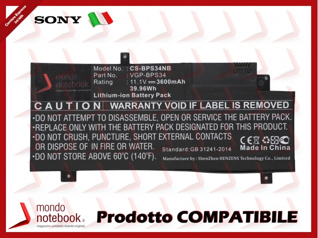 Batteria Compatibile Alta Qualità SONY VAIO VGP-BPS34VGP-BPL34