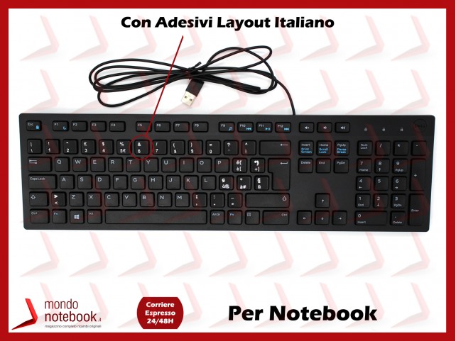 Tastiera USB Dell KB216-BK OptiPlex 3011 Precision 3430 Straniera con adesivi Layout ITALIANO (NERA)