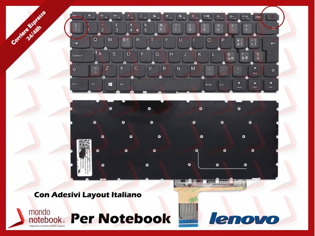 Tastiera Notebook Lenovo Ideapad 110-14IBR Nera (Senza Frame) con Adesivi Layout Italiano