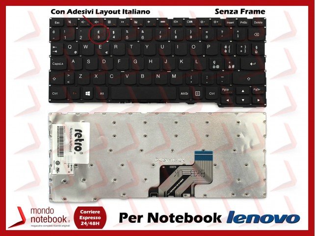 Tastiera Notebook Lenovo Ideapad Yoga 3 11 300-11ibr 300-11iby Con Adesivi Layout Italiano