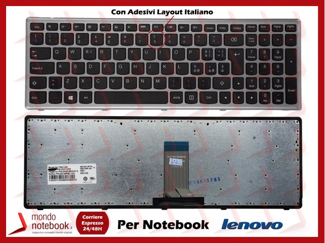 Tastiera Notebook Lenovo IdeaPad U510 (Frame Silver) con ADESIVI LAYOUT ITALIANO