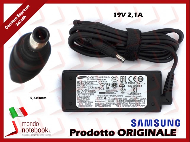 Alimentatore Originale SAMSUNG 40W 
(5,5x3)mm