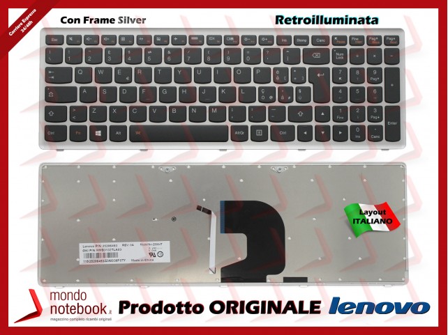 Tastiera Notebook Lenovo IdeaPad Z500 Z500A Z500G P500 (FRAME SILVER) (RETROILLUMINATA) ITA