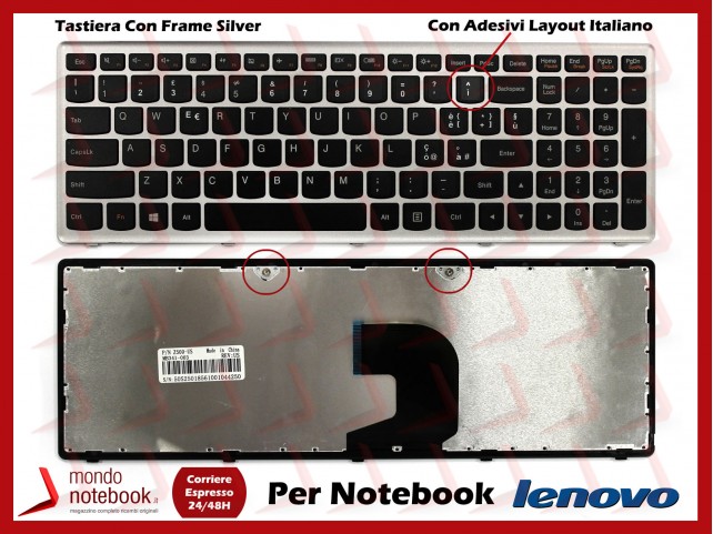 Tastiera Notebook Lenovo IdeaPad Z500 Z500A Z500G P500 (FRAME SILVER) con Adesivi Layout Italiano