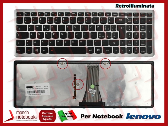 Tastiera Notebook Lenovo IdeaPad Z510 Flex 15 G500 S500 (FRAME SILVER) (RETROILLUMINATA)