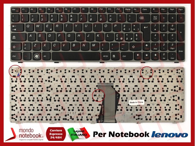 Tastiera Notebook Lenovo Ideapad Z560 Z565 Z565A G570 G575 G770 (Frame Grey)