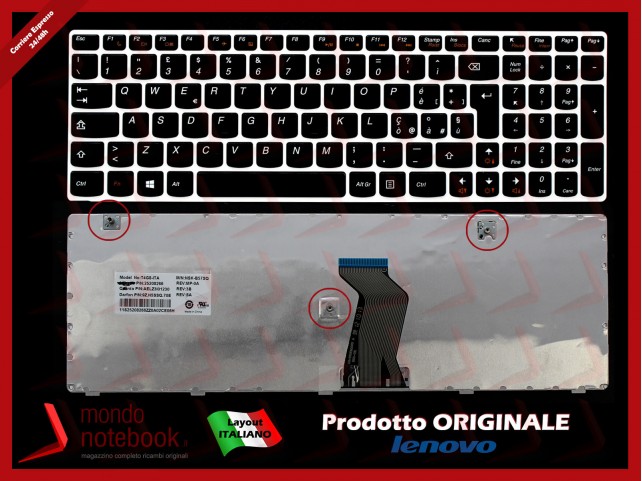 Tastiera Notebook Lenovo Ideapad Z580 V580 G580 (Frame Bianco)